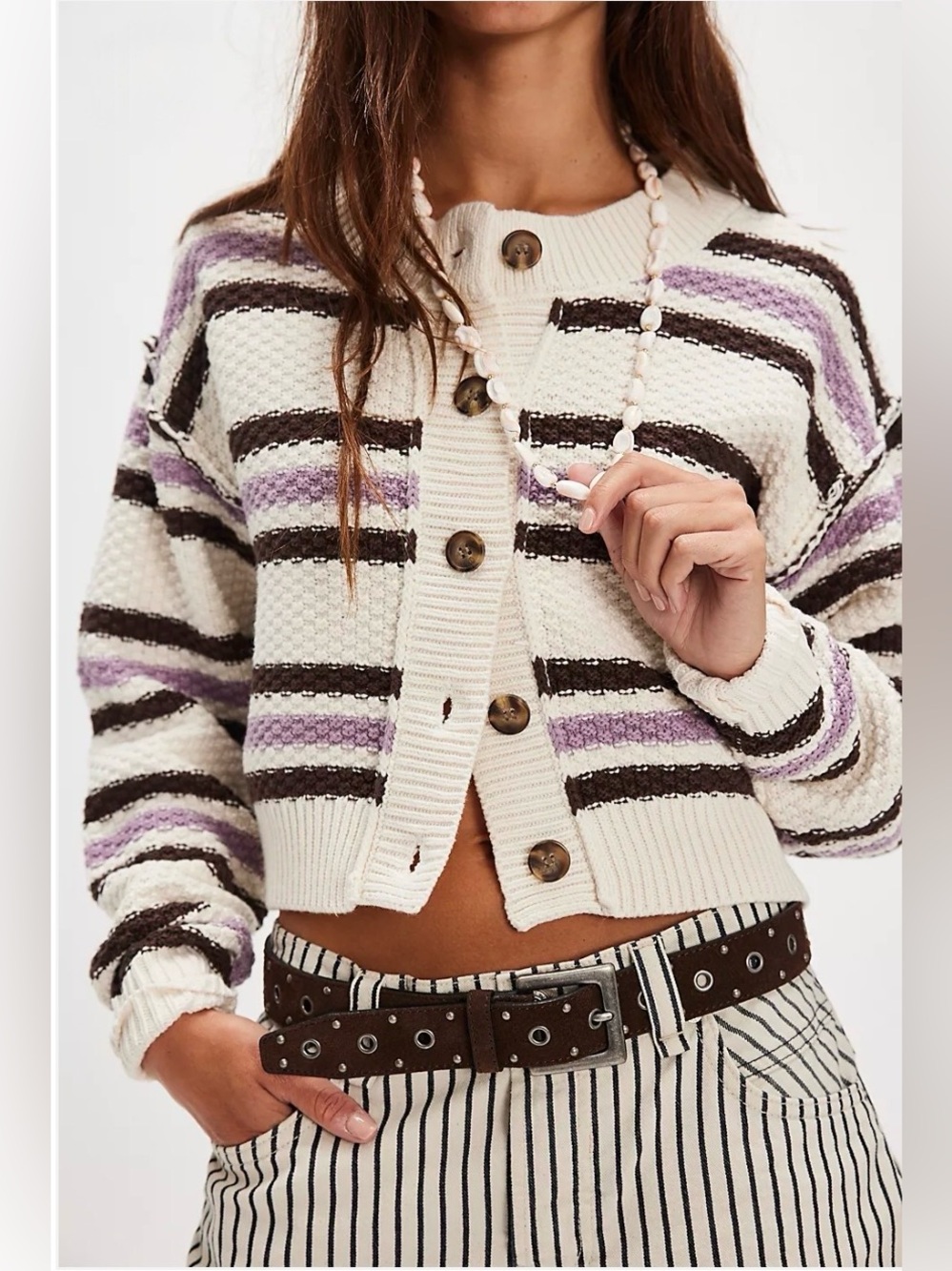 FREE PEOPLE Lila Stripe Cardi in Ivory Combo